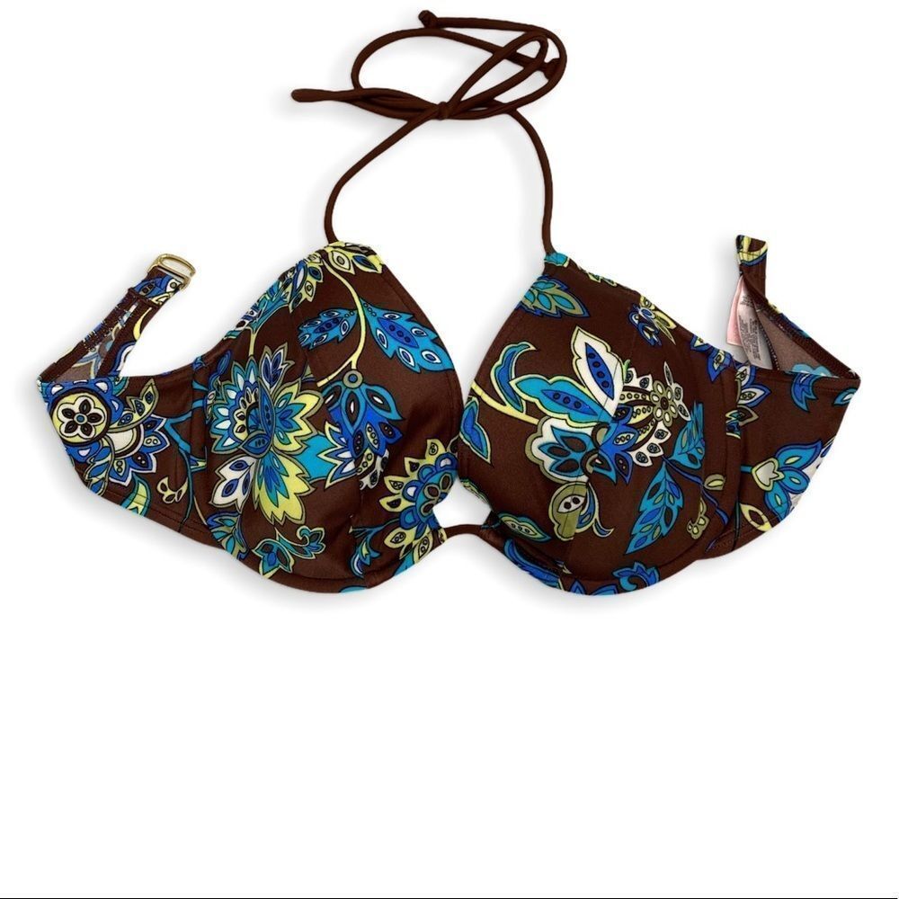 Victorias Secret Floral Bikini Top size 36C Brown Teal